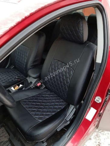 Авточехлы  Mitsubishi Lancer 10 Мицубиси Лансер 10 2007-2011г экокожа черно-серая ромб    фото 6