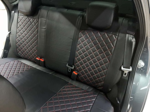 Авточехлы  Лада Granta Гранта  2/3 с 08.2018г экокожа черный с красной ниткой ромб г.Ростов    фото 2