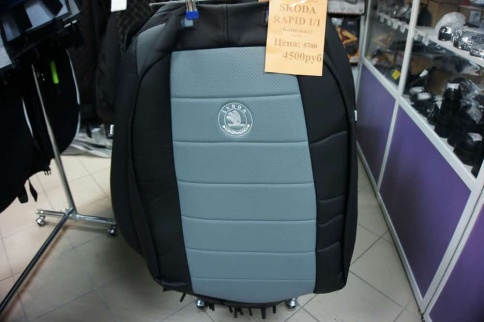 Авточехлы  Skoda Rapid Шкода Рапид 1/1 экокожа черно-серая    фото 1