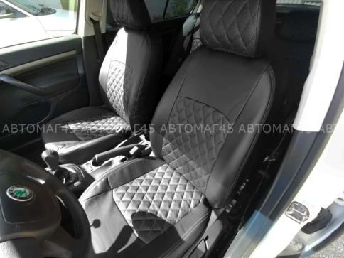Авточехлы  Skoda Octavia A5 Шкода Октавиа А5 2008-2013г 2/3 экокожа черная бежевая нить ромб    фото 2