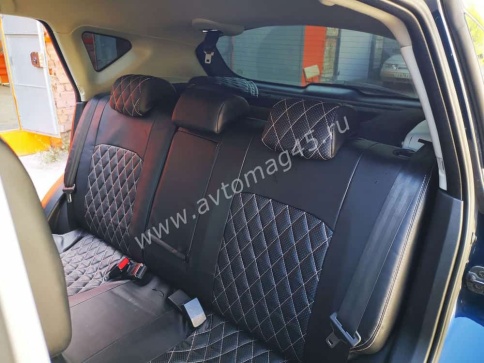 Авточехлы  Nissan Qashqai + 2 Ниссан Кашкай +2 2008-2014г 5 мест экокожа черный ромб    фото 4