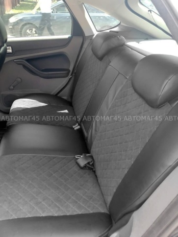 Авточехлы  Ford Focus 2 Форд Фокус 2 экокожа алькантара черная серая нить ромб    фото 6