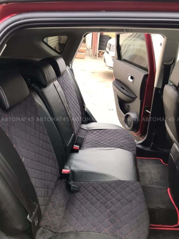 Авточехлы  Nissan Qashqai Ниссан Кашкай J11 2014-2022г экокожа алькантара черная серая нить ромб    фото 3