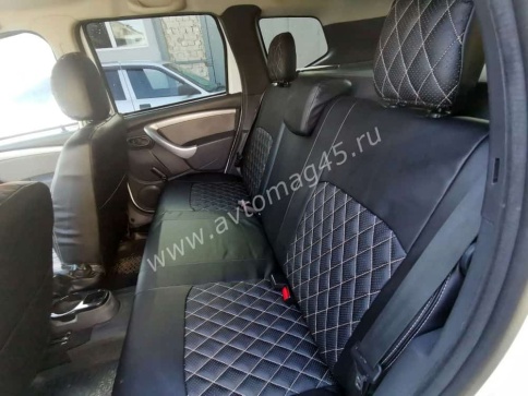 Авточехлы  Renault Duster Рено Дастер 2015-2021г 1пок 2/3 Terrano 16-22г экокожа черн ромб фото 6