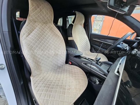 Автотренд  Накидки на сиденье на силиконе без боков велюр бежевый 2шт    фото 4