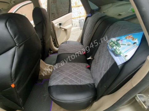 Драйв  чехлы универсальные экокожа ромбы черный замша темно-серая комплект    фото 7