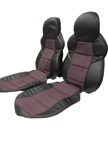 Recaro  чехлы универсальные экокожа черная жаккард красная нить комплект    фото 2