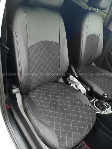 Авточехлы  Volkswagen Polo Поло седан 2/3 2010-2020г экокожа алькантара черная нить черная Ромб    фото 1