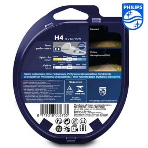 Philips  лампа H4 Racing Vision +200% 12V 60/55W 2шт    фото 3