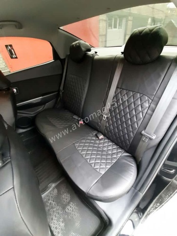 Авточехлы  Kia Rio Киа Рио 2011-2017г Hyundai Solaris 2011-2017г экокожа черная серая нить ромб    фото 11