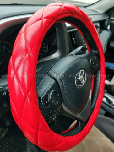 Maximal  оплетка руля кожа красная ромб красная нитка размер 37-39см R-01-BLRD   фото 3