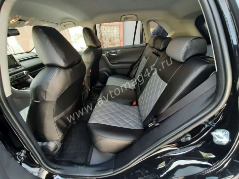 Авточехлы  Toyota RAV4 Тойота Рав4 2018-2025г XA50 экокожа черно-серый ромб    фото 5