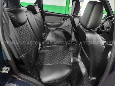 Авточехлы  Нива Шевроле Niva 2014-2020г Нива Travel с 2020г экокожа черная с серой ниткой ромб фото 6