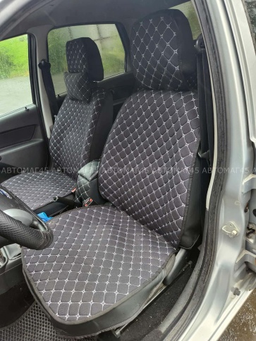 Чехлы  накидки на сиденье лен 2Д черный белая нитка комплект 5шт    фото 1